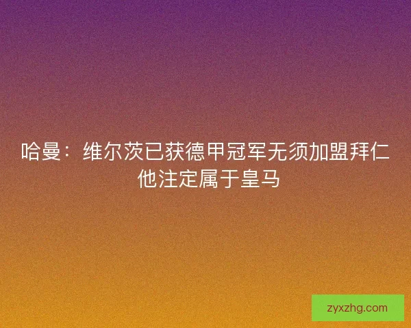 哈曼：维尔茨已获德甲冠军无须加盟拜仁 他注定属于皇马